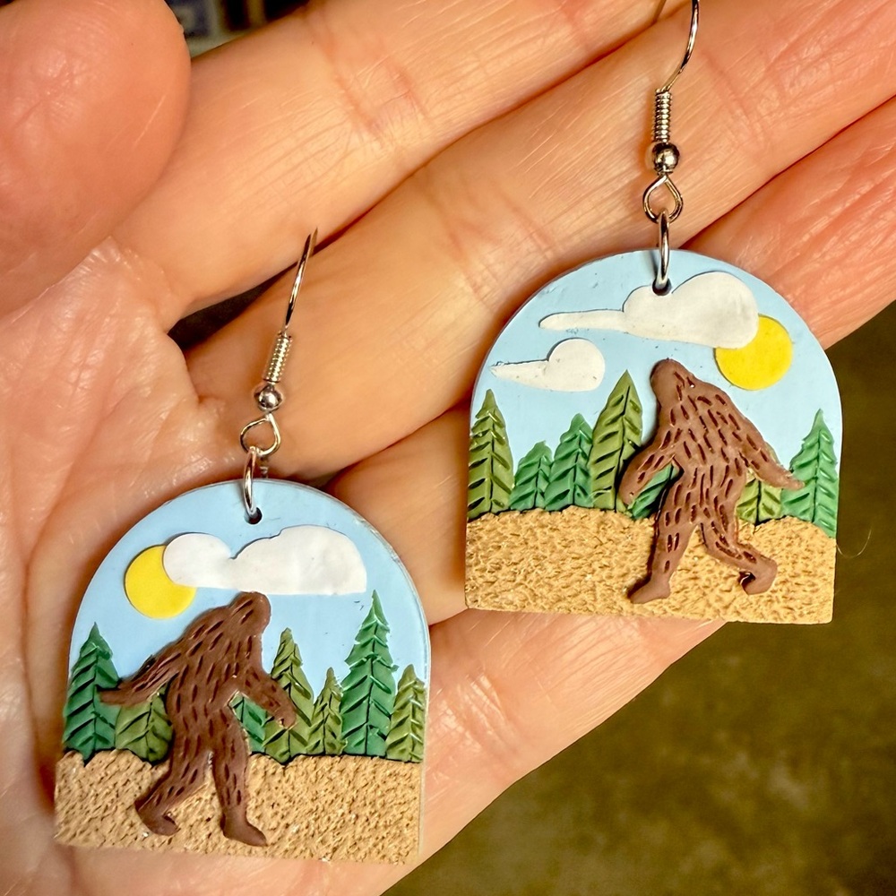 Handmade scenic Sasquatch earrings